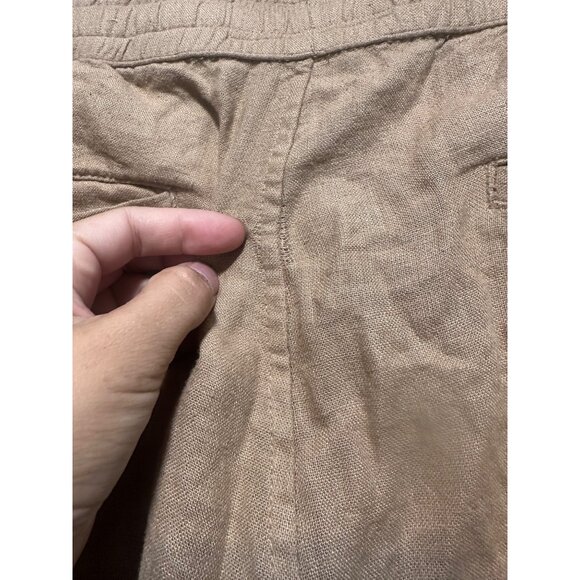 Abercrombie Fitch Linen Loose Fit Pants Womens Large Brown Embroidered Hem Beach - Picture 13 of 13